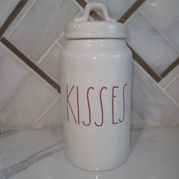 RAE DUNN Valentines Day LL "KISSES" 9.5" Canister By Magenta 1 coffee, tea, suga - Picture 3 of 5
